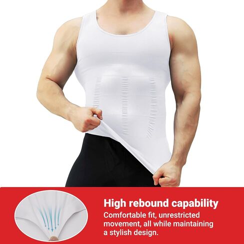 Mens Compression Shirt Slimming Body Shaper Vest Workout Tank Tops Abs Abdomen Undershirts White in Saudi Arabia
