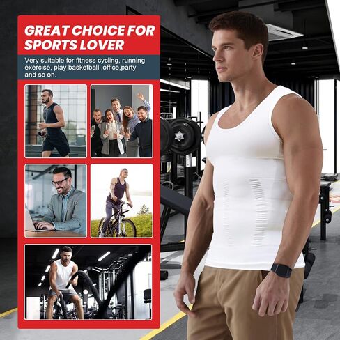 Mens Compression Shirt Slimming Body Shaper Vest Workout Tank Tops Abs Abdomen Undershirts White in Saudi Arabia