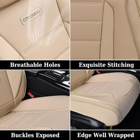 Coverado Car Seat Covers Full Set, Nappa Leather Seat Covers for Cars, Car Seat Protector Car Seat Cushion, Front and Back Seat Protectors Cushions Universal Fit for Most Cars Vehicles(Brown) in Saudi Arabia