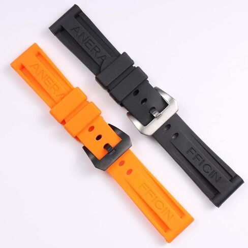 Black Orange 22 24 26mm Rubber Watchband for Panerai Watch Strap Silicone Waterproof Tape Wrist Bracelet (Color : 24mm, Size : 24mm) in Kuwait