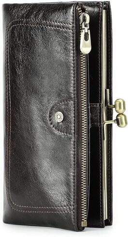 Kiss Lock Genuine Leather Wallet for Women Vintage Bifold RFID Card Holder with Coin Purse (Green) in Saudi Arabia