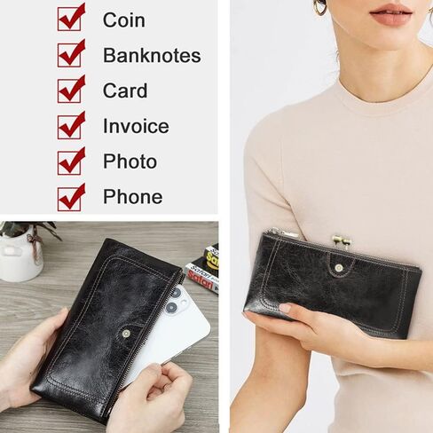 Kiss Lock Genuine Leather Wallet for Women Vintage Bifold RFID Card Holder with Coin Purse (Green) in Saudi Arabia