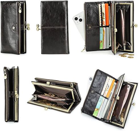 Kiss Lock Genuine Leather Wallet for Women Vintage Bifold RFID Card Holder with Coin Purse (Green) in Saudi Arabia