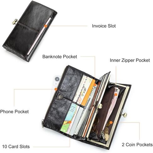 Kiss Lock Genuine Leather Wallet for Women Vintage Bifold RFID Card Holder with Coin Purse (Green) in Saudi Arabia