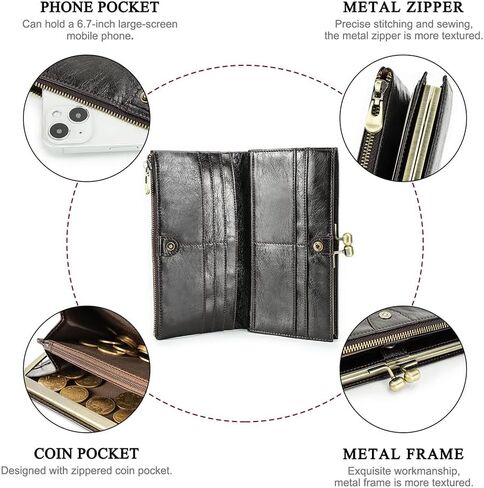 Kiss Lock Genuine Leather Wallet for Women Vintage Bifold RFID Card Holder with Coin Purse (Green) in Saudi Arabia