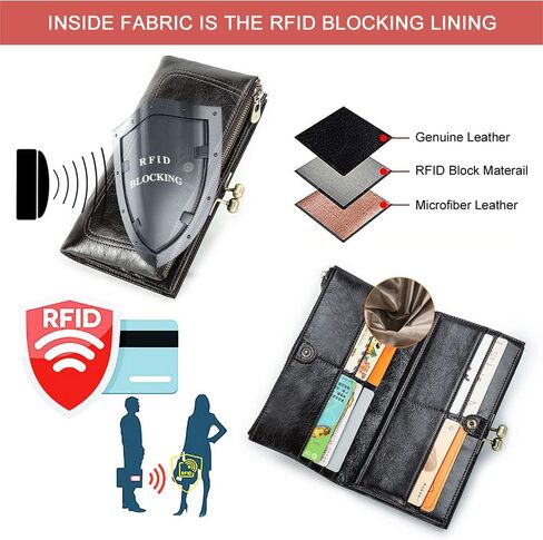 Kiss Lock Genuine Leather Wallet for Women Vintage Bifold RFID Card Holder with Coin Purse (Green) in Saudi Arabia