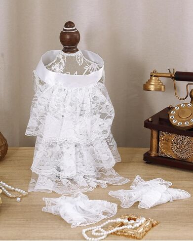 Toulite 3 Pcs Clown Accessories Clown Ruffle Collar & Cuffs White Lace Jabot Colonial Victorian Halloween Costume in Saudi Arabia