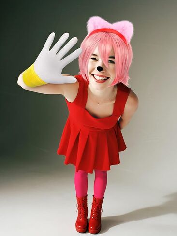 7 Pcs Halloween Hedgehog Costume Accessories Vibrant Pink Haired Hedgehog Cosplay Set Pink Wig Red Headband, Plush Ears & Gloves Gold Wristband for Adults Halloween Cosplay Party in Saudi Arabia