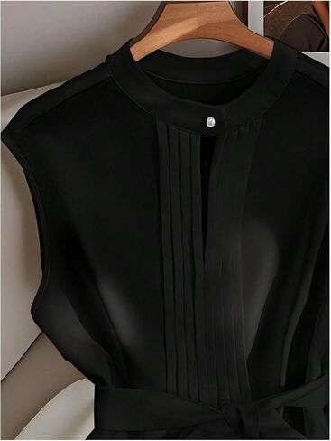 SHENHE Women's Dressy Casual Blouse Cap Sleeve Tie Waist Pleated Keyhole Top Business Shirt in Saudi Arabia