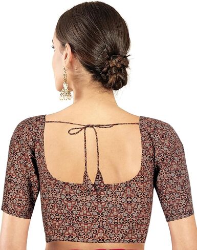 Chandrakala Cotton Printed Blouses for Women Sarees, Elbow Sleeves Ajrakh Print Crop top Choli (B223-P) in Saudi Arabia