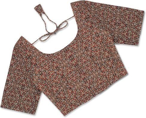 Chandrakala Cotton Printed Blouses for Women Sarees, Elbow Sleeves Ajrakh Print Crop top Choli (B223-P) in Saudi Arabia