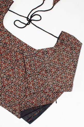 Chandrakala Cotton Printed Blouses for Women Sarees, Elbow Sleeves Ajrakh Print Crop top Choli (B223-P) in Saudi Arabia
