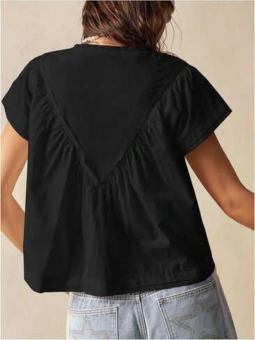 Women's Oversized Shirts V Neck Short Sleeve Blouses Casual Summer Tops in Saudi Arabia