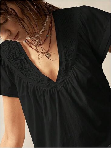Women's Oversized Shirts V Neck Short Sleeve Blouses Casual Summer Tops in Saudi Arabia