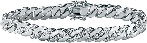 PalmBeach Men's Platinum-plated Genuine Diamond Accent Curb Link Bracelet (9mm), Box Clasp, 8.5 inches in Saudi Arabia