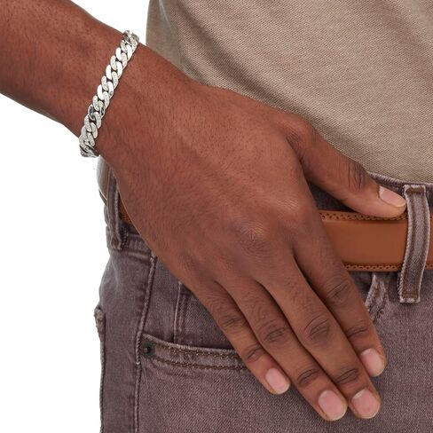 PalmBeach Men's Platinum-plated Genuine Diamond Accent Curb Link Bracelet (9mm), Box Clasp, 8.5 inches in Saudi Arabia