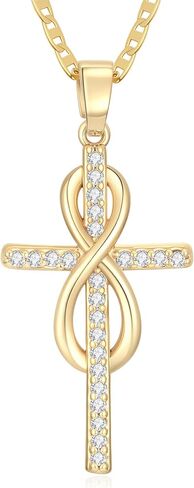 الصليب قلادة 14K الذهب الصليب القلائد للنساء الملتوية الصليب إنفينيتي المفتوحة حلقة قلادة قلادة للمرأة مجوهرات الدينية in Kuwait
