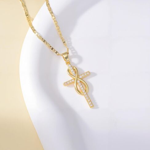 الصليب قلادة 14K الذهب الصليب القلائد للنساء الملتوية الصليب إنفينيتي المفتوحة حلقة قلادة قلادة للمرأة مجوهرات الدينية in Kuwait