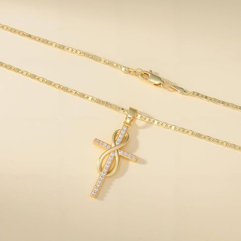 الصليب قلادة 14K الذهب الصليب القلائد للنساء الملتوية الصليب إنفينيتي المفتوحة حلقة قلادة قلادة للمرأة مجوهرات الدينية in Kuwait