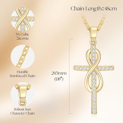الصليب قلادة 14K الذهب الصليب القلائد للنساء الملتوية الصليب إنفينيتي المفتوحة حلقة قلادة قلادة للمرأة مجوهرات الدينية in Kuwait