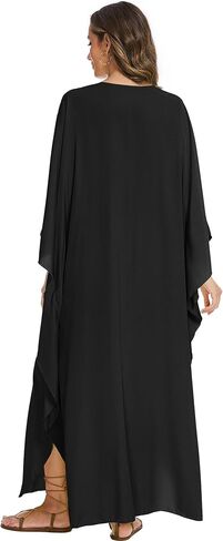 Bsubseach Women Kaftan Dresses Solid V Neck Swimsuit Coverup Batwing Sleeve Plus Size Caftans Loungewear with Pockets in Saudi Arabia