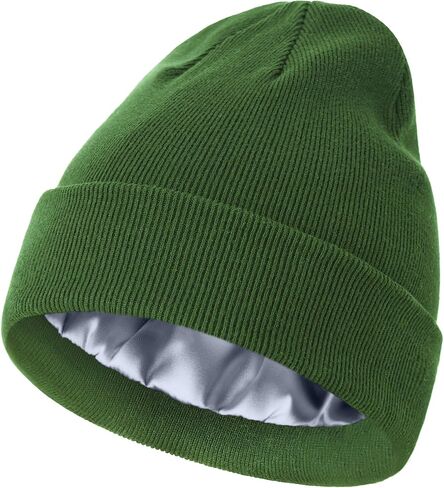 ROYBENS Satin Lined Beanie, 100% Cotton Beanies Hats for Men Women, Slouchy Knit Cuffed Winter Warm Soft Skull Cap Hat in Kuwait