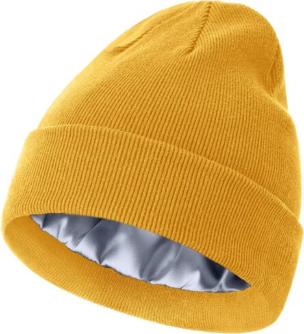 ROYBENS Satin Lined Beanie, 100% Cotton Beanies Hats for Men Women, Slouchy Knit Cuffed Winter Warm Soft Skull Cap Hat in Kuwait