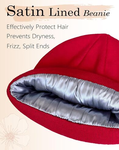 ROYBENS Satin Lined Beanie, 100% Cotton Beanies Hats for Men Women, Slouchy Knit Cuffed Winter Warm Soft Skull Cap Hat in Kuwait