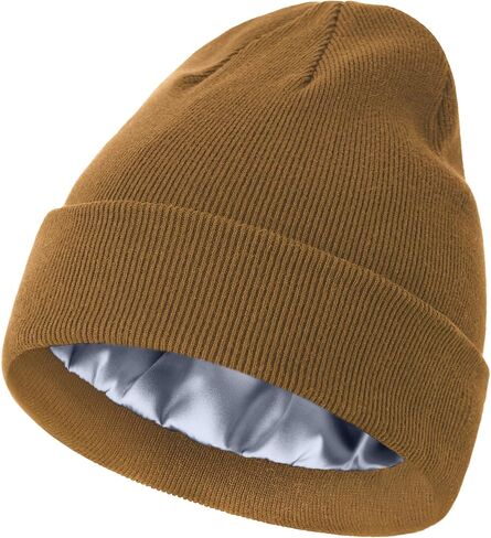 ROYBENS Satin Lined Beanie, 100% Cotton Beanies Hats for Men Women, Slouchy Knit Cuffed Winter Warm Soft Skull Cap Hat in Kuwait