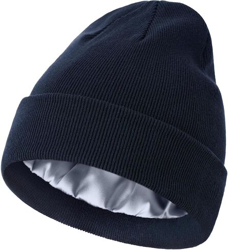ROYBENS Satin Lined Beanie, 100% Cotton Beanies Hats for Men Women, Slouchy Knit Cuffed Winter Warm Soft Skull Cap Hat in Kuwait