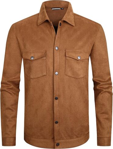 Alex Vando Mens Suede Shirt Jackets Long Sleeve Two Pockets Snap Casual Button Down Shirts in Saudi Arabia
