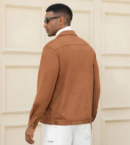 Alex Vando Mens Suede Shirt Jackets Long Sleeve Two Pockets Snap Casual Button Down Shirts in Saudi Arabia