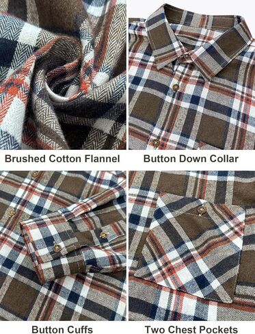 PLEPAN Mens Flannel Shirts Long Sleeve Regular Fit Lightweight Plaid Button Down Casual Shirt with Pockets in Kuwait
