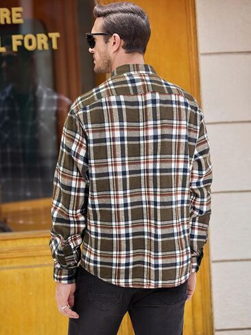 PLEPAN Mens Flannel Shirts Long Sleeve Regular Fit Lightweight Plaid Button Down Casual Shirt with Pockets in Kuwait