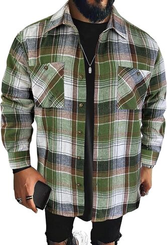 قمصان PLEPAN الرجالية من الفلانيل بأكمام طويلة وخفيفة الوزن وخفيفة الوزن وأزرار سفلية كاجوال مع جيوب in Kuwait