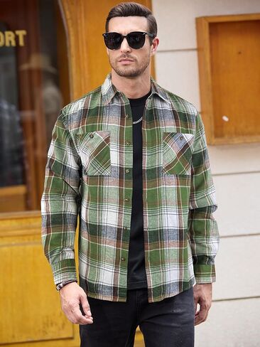 قمصان PLEPAN الرجالية من الفلانيل بأكمام طويلة وخفيفة الوزن وخفيفة الوزن وأزرار سفلية كاجوال مع جيوب in Kuwait