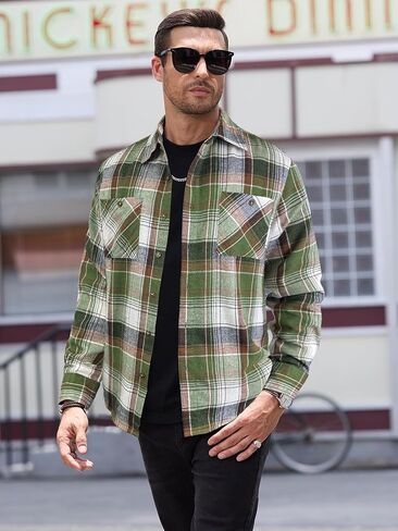 قمصان PLEPAN الرجالية من الفلانيل بأكمام طويلة وخفيفة الوزن وخفيفة الوزن وأزرار سفلية كاجوال مع جيوب in Kuwait