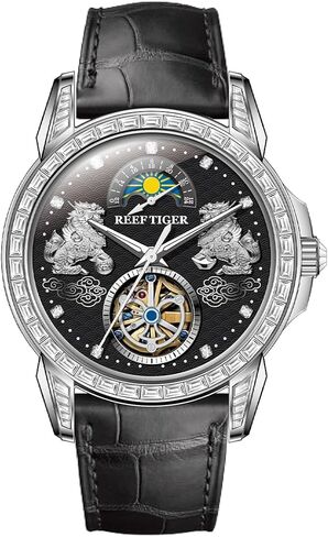 ريف النمر العلامة التجارية الفاخرة للرجال Pixiu Moonphase ساعة أوتوماتيكية للرجال الماس متعددة الوظائف ساعة الأعمال الكلاسيكية RGA1935 in Kuwait