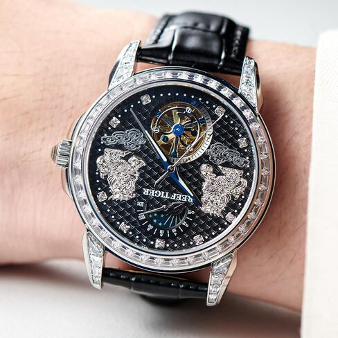 ريف النمر العلامة التجارية الفاخرة للرجال Pixiu Moonphase ساعة أوتوماتيكية للرجال الماس متعددة الوظائف ساعة الأعمال الكلاسيكية RGA1935 in Kuwait