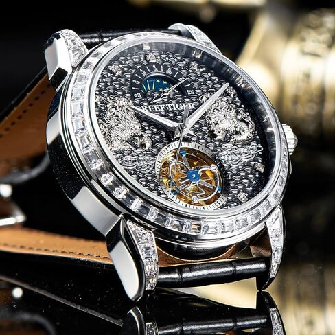 ريف النمر العلامة التجارية الفاخرة للرجال Pixiu Moonphase ساعة أوتوماتيكية للرجال الماس متعددة الوظائف ساعة الأعمال الكلاسيكية RGA1935 in Kuwait