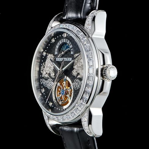 ريف النمر العلامة التجارية الفاخرة للرجال Pixiu Moonphase ساعة أوتوماتيكية للرجال الماس متعددة الوظائف ساعة الأعمال الكلاسيكية RGA1935 in Kuwait