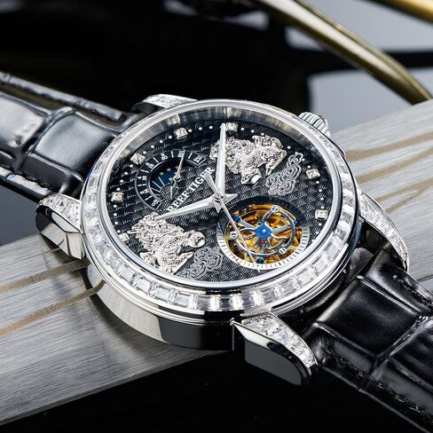 ريف النمر العلامة التجارية الفاخرة للرجال Pixiu Moonphase ساعة أوتوماتيكية للرجال الماس متعددة الوظائف ساعة الأعمال الكلاسيكية RGA1935 in Kuwait