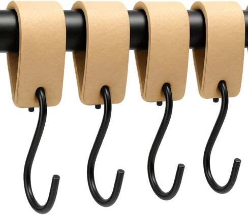 Brute Strength - Multifunctional Leather S-Hooks - Natural - 4 Pieces - S Shaped Hooks - Coat Hook - Leather Hooks - Leather s Hooks - Black s Hooks - Kitchen Hooks in Kuwait
