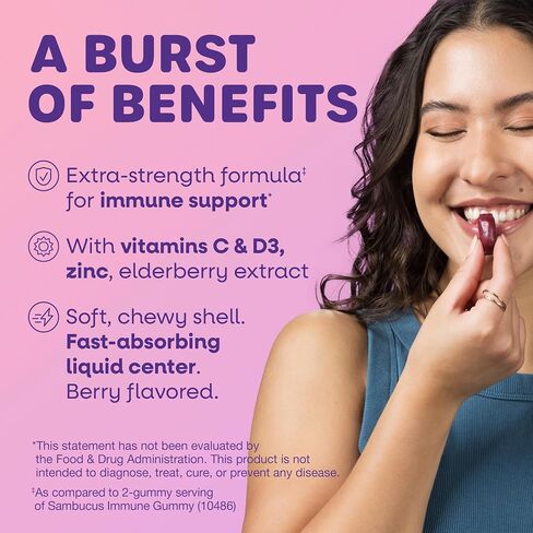 Nature's Way Sambucus Ultra Immune Juicy Burst, Extra-Strength Formula(1), Immune Support*, Vitamins C & D3, Zinc, Elderberry Extract, 30 Berry Flavored Chews in Saudi Arabia