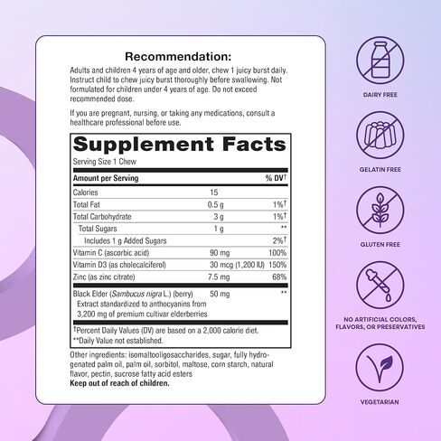 Nature's Way Sambucus Ultra Immune Juicy Burst, Extra-Strength Formula(1), Immune Support*, Vitamins C & D3, Zinc, Elderberry Extract, 30 Berry Flavored Chews in Saudi Arabia