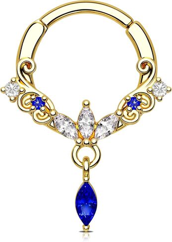 Melighting 16G Dangle Septum Ring Blue Clear CZ Cartilage Earring 8/10 mm Septum Piercing Stainless Steel 316L Septum Jewelry Clicker Helix Piercing Jewelry for Women in Saudi Arabia
