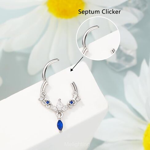 Melighting 16G Dangle Septum Ring Blue Clear CZ Cartilage Earring 8/10 mm Septum Piercing Stainless Steel 316L Septum Jewelry Clicker Helix Piercing Jewelry for Women in Saudi Arabia
