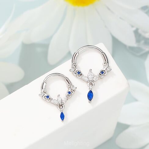 Melighting 16G Dangle Septum Ring Blue Clear CZ Cartilage Earring 8/10 mm Septum Piercing Stainless Steel 316L Septum Jewelry Clicker Helix Piercing Jewelry for Women in Saudi Arabia