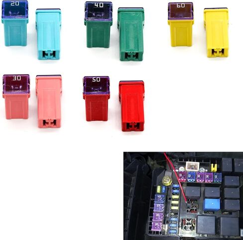 10PCS Jcase Fuse Assortment Automotive Low Profile Box Shaped Micro Cartridge Fuses Kit, 20A/30A/40A/50A/60A Mini Fuse Kit, Car Fuses Assortment Kit Universal for Cars Trucks SUVs (Short) in Kuwait