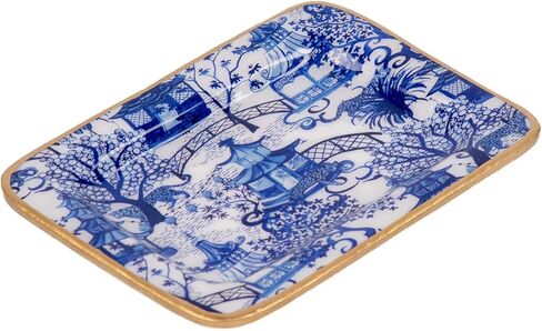 طبق صابون أبيض وأزرق مزخرف للحفلات من Jaye's Studio Garden للحمام، وصينية المينا، وصينية الغرور لخزانة الملابس، والكونترتوب، وصينية صابون الحوض للمكتب، وصينية المجوهرات الذهبية، ولوحة المفاتيح، والديكور الصيني in Kuwait